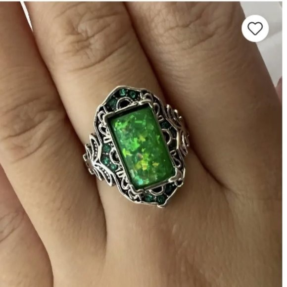 Green Fire Opal Cocktail Ring Sizes 7.5 9 art Deco Vintage Inspired - Picture 2 of 10
